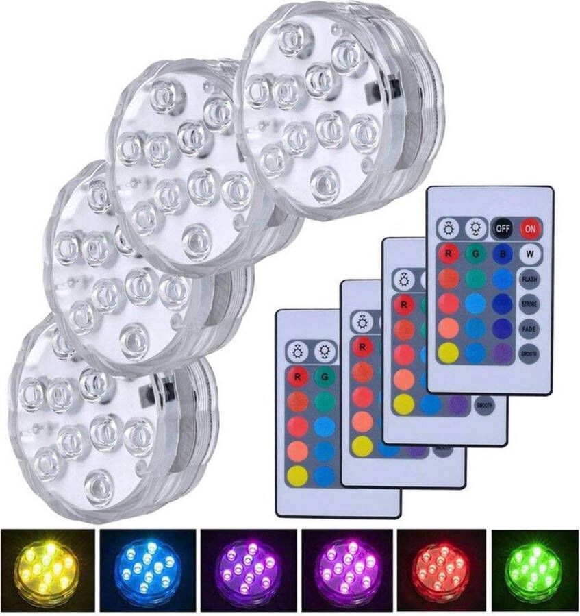 Merkloos Sans marque 4 x LED decoratie unit 7 cm Multicolor led in zwembad vaas of onder statafel lampje onder water verlichting