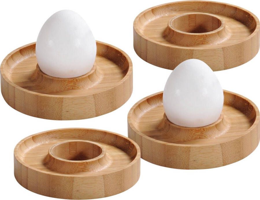 Merkloos Sans marque 4x Bamboe houten eierdopjes 10 x 2 cm Tafel dekken Ronde eierdoppen Ontbijt