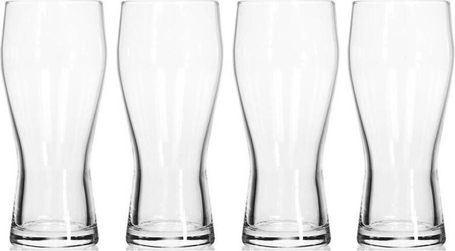 Merkloos Bierglazen drinkglazen 4x stuks 400 ml Hoog model bierglas Bierglazen