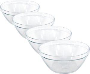 Merkloos Sans marque 4x Glazen chipsschalen keukenschalen Pompei 26 cm 3.6 liter Schalen kommen mengkommen van glas