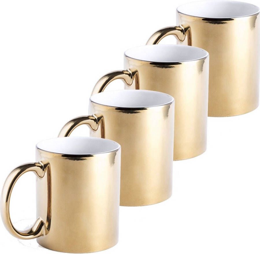 Merkloos Sans marque 4x Metallic gouden koffiebekers theemokken keramisch 350 ml Servies Bekers mokken
