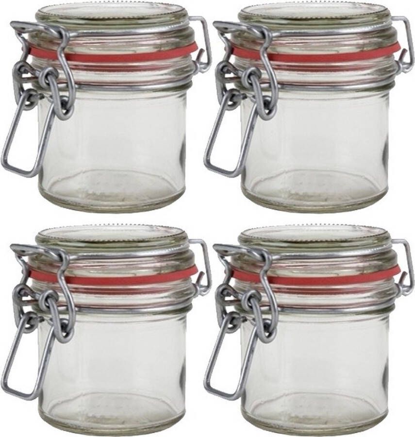 Merkloos Sans marque 4x Mini weckpot inmaakpot 100 ml met rode rubberen ring klepdeksel en beugelsluiting Kruidenpotjes Weckpotten Inmaakpotten Voorraadbussen