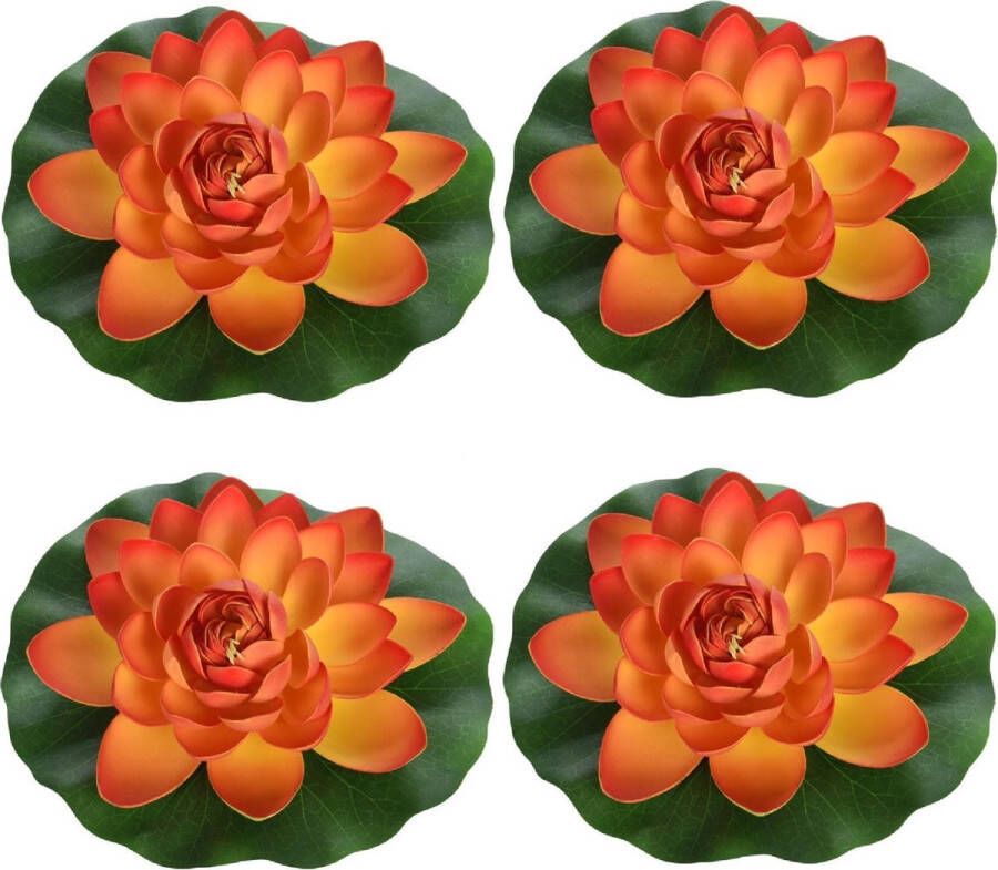 Merkloos Sans marque 4x Oranje drijvende kunst waterlelie bloemen 18 cm Tuinaccessoires Vijverbenodigdheden Vijverdecoratie Nep kunst bloemen planten Waterlelies