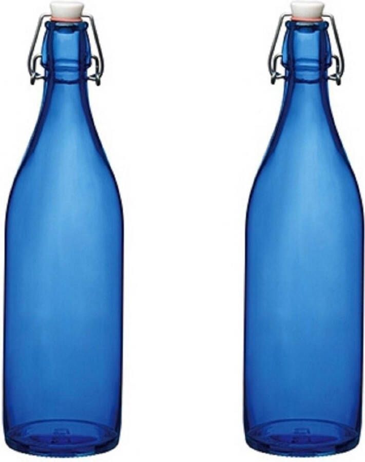 Merkloos Sans marque 4x stuks blauwe giara flessen met beugeldop Woondecoratie giara fles Blauwe weckflessen Inhoud 1 liter