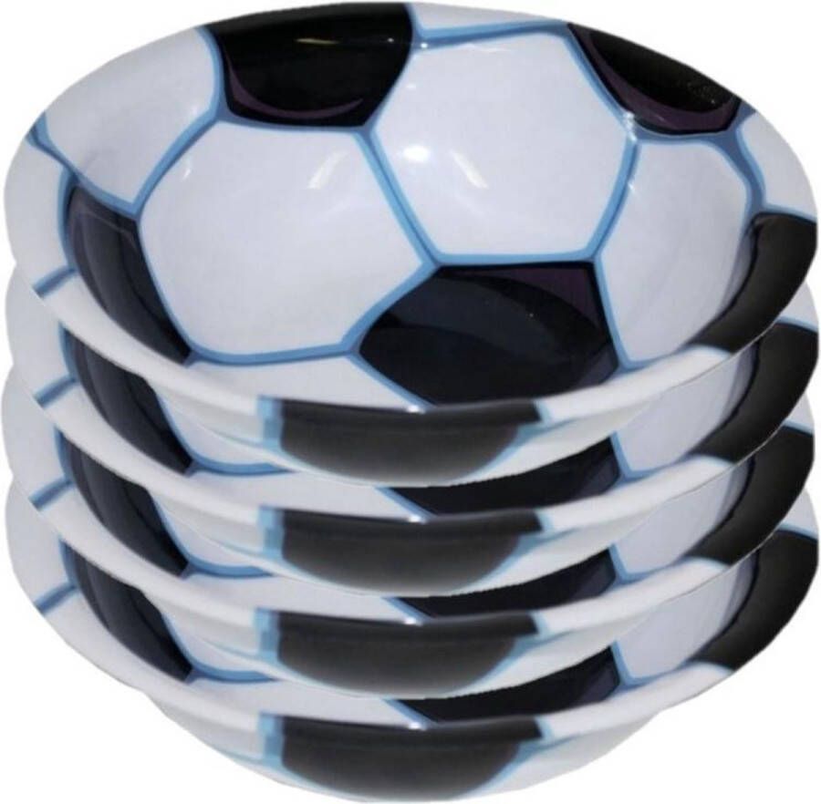 Merkloos Sans marque 4x stuks voetbal bordjes kom schaaltje van plastic 17 5 cm bordjes en schaaltjes