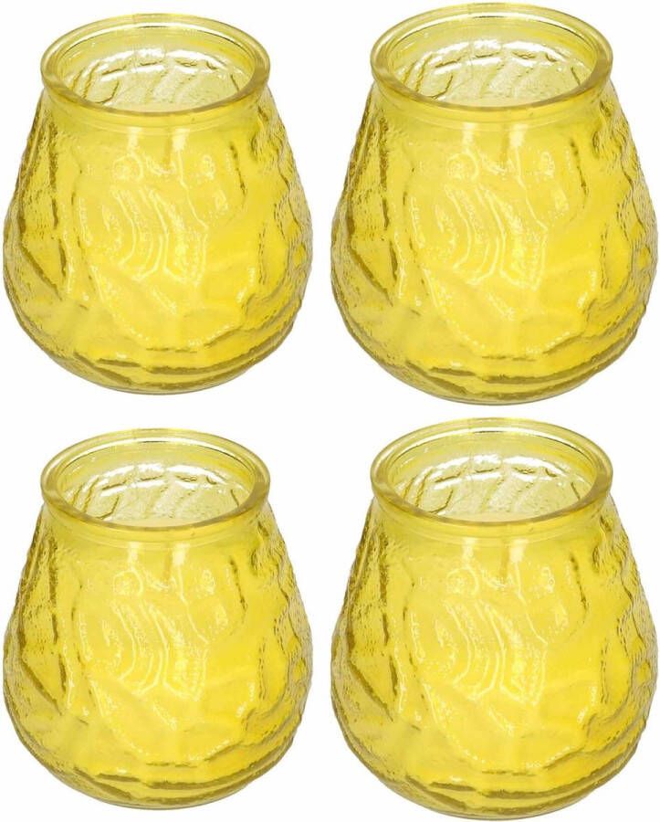 Merkloos Sans marque 4x Windlicht geurkaars citronella tegen muggen geel glas Geurkaarsen citrus geur Glazen lantaarn Anti muggen citronella