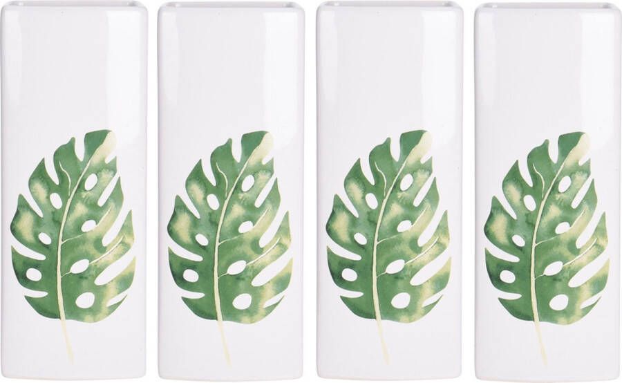 Merkloos Sans marque 4x Witte radiator waterverdampers luchtbevochtigers botanische planten print varen blad 21 cm Waterverdampers voor de verwarming