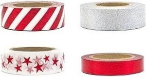 Merkloos Sans marque 4x zelfklevend decoratie tape zilver rood washi tape