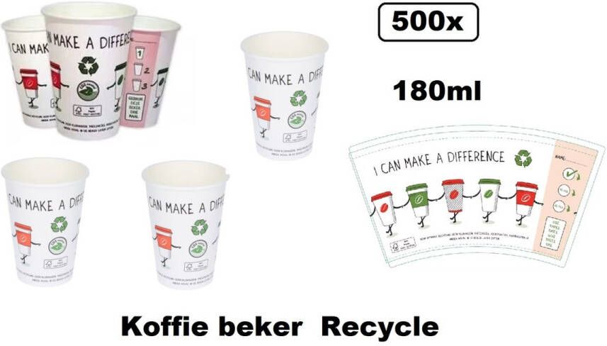 Merkloos Sans marque 500x Koffie beker Recycle New world 180ml next generation Koffiebeker thee drank drinken mel suiker festival kantoor
