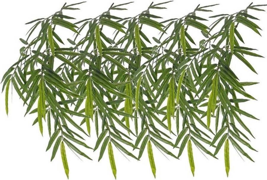Merkloos Sans marque 5x Kunstplanten groene bamboe hangplant tak 82 cm UV bestendig Bamboetakken Kunsttak voor binnen en buiten