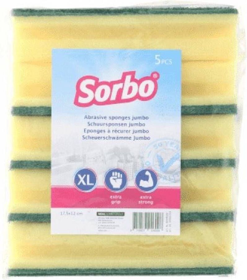 Merkloos Sans marque 5x Sorbo schuurspons schoonmaakspons met groene schuurvlak 17 5 x 10 5 x 5 cm viscose afwasaccessoires schoonmaakartikelen