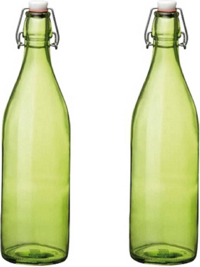 Merkloos Sans marque 5x stuks groene giara flessen met beugeldop 30 cm van 1 liter Woondecoratie giara fles Groene weckflessen
