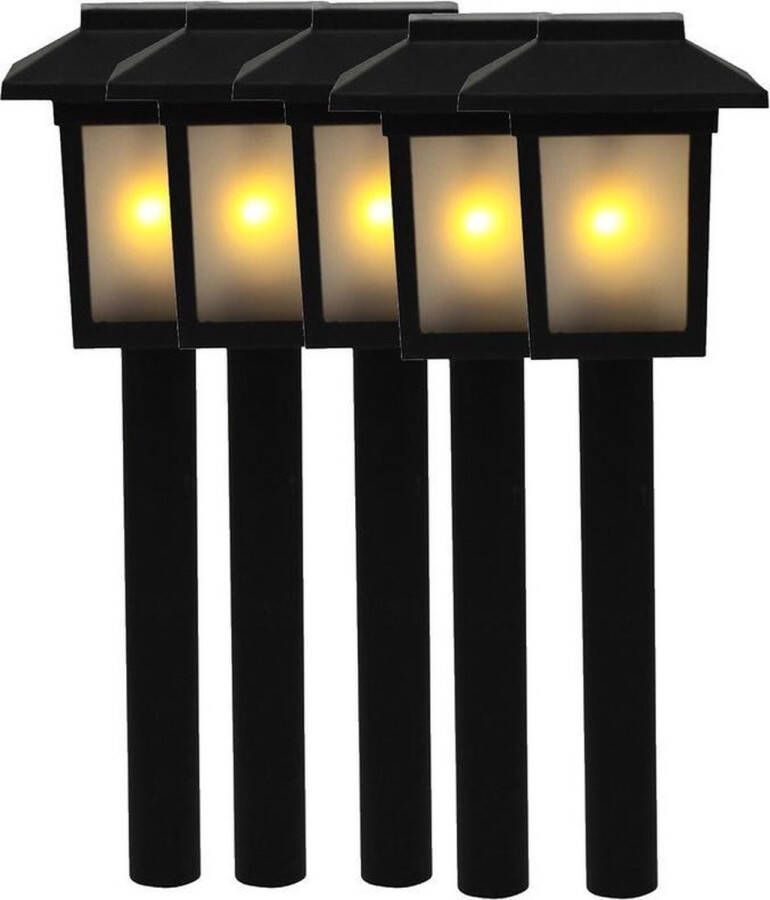 Merkloos Sans marque 5x Tuinlamp zonne-energie fakkel toorts met vlam effect 34 5 cm sfeervolle tuinverlichting prikker lantaarn