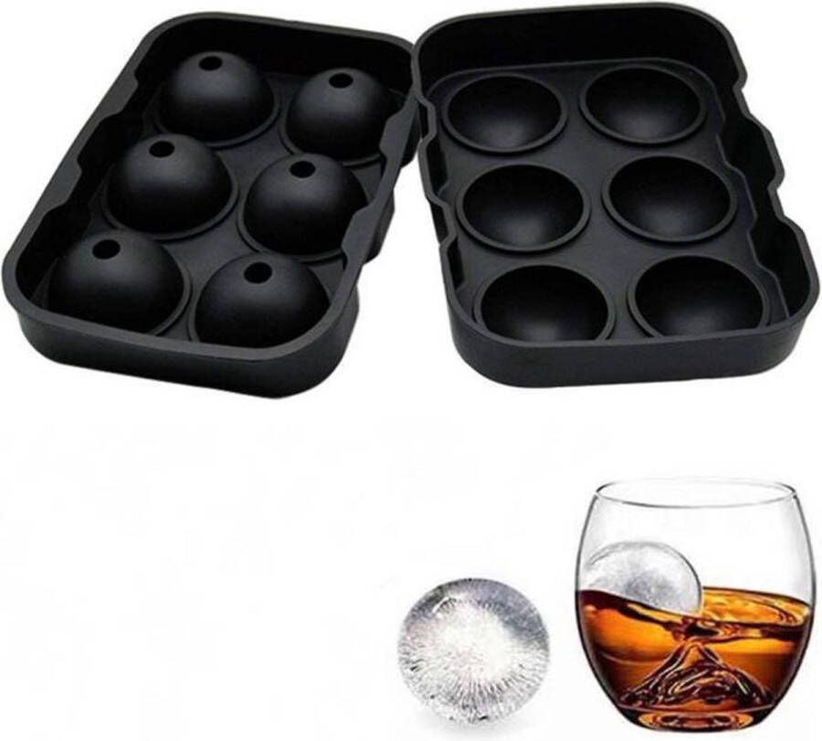 Merkloos Sans marque 6 ronde ijsblokjes Siliconen vorm met deksel whiskey ijs 6x ice ball Vaatwasser bestendig voor Gin Whisky & cocktails – Zwart