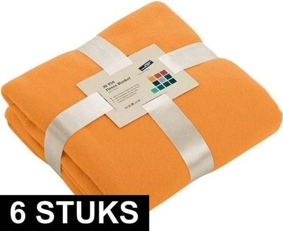 Merkloos Sans marque 6x Fleece dekens plaids oranje 130 x 170 cm Woondeken Fleecedekens