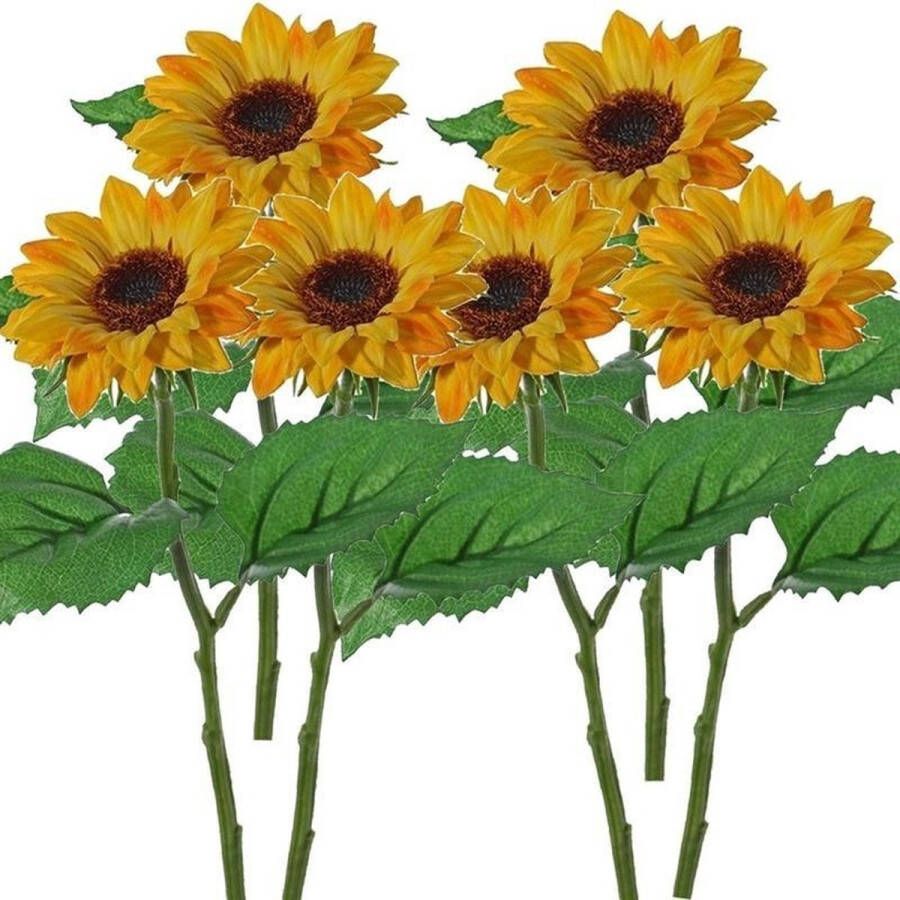 Merkloos Sans marque 6x Gele zonnebloemen kunstbloem 35 cm Helianthus Kunstbloemen boeketten