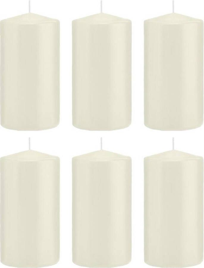 Merkloos Sans marque 6x Ivoorwitte cilinderkaarsen stompkaarsen 8 x 15 cm 69 branduren Geurloze kaarsen – Woondecoraties