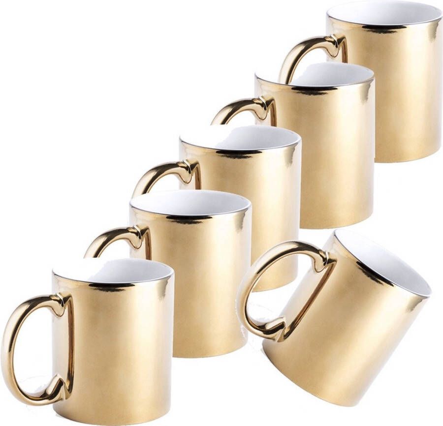 Merkloos Sans marque 6x Metallic gouden koffiebekers theemokken keramisch 350 ml Servies Bekers mokken