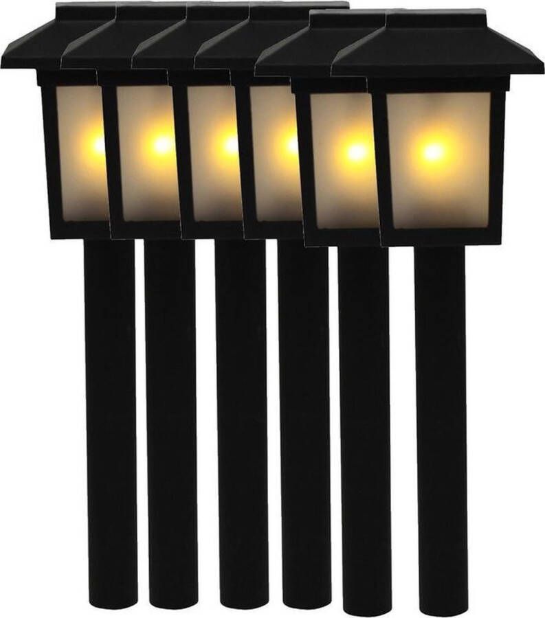 Merkloos Sans marque 6x Tuinlamp zonne-energie fakkel toorts met vlam effect 34 5 cm sfeervolle tuinverlichting prikker lantaarn