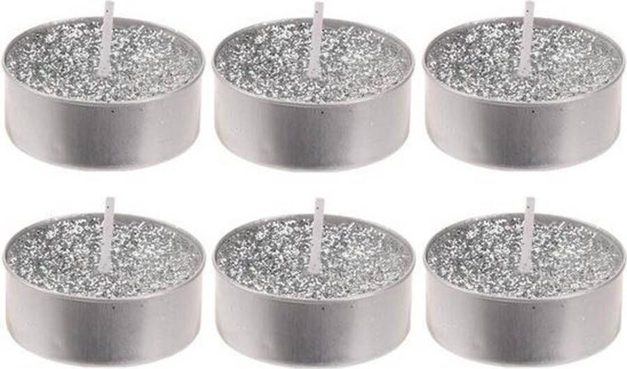 Merkloos Sans marque 6x Zilveren glitter waxinelichtjes theelichtjes 6 cm Zilveren kersttafel kaarsen