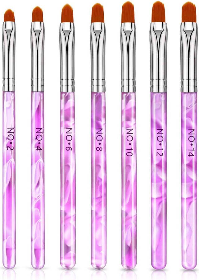 Merkloos Sans marque 7 Roze penselen voor Gel Polygel en glitter Nagel kwasten Nail brush