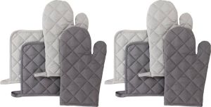 Merkloos Sans marque 8-delig SET Pannenlappen 4 stuks + Ovenwanten 4 stuks antraciet grijs Katoen Keukentextiel