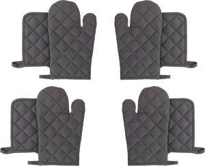 Merkloos Sans marque 8-delig SET Pannenlappen 4 stuks + Ovenwanten 4 stuks antraciet Katoen Keukentextiel