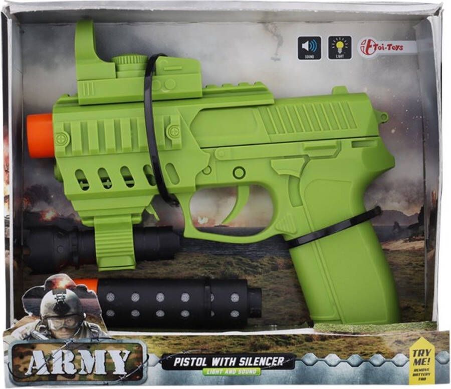 Speelgoedpistool met demper ARMY Groen Zwart Oranje Kunststof 20 cm Speelgoedwapen Speelgoedpistool Speelgoed