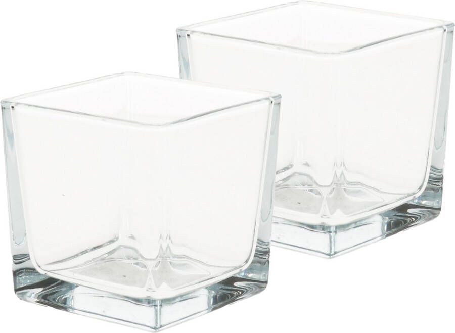 Merkloos Sans marque 8x Glazen theelichten waxinelichten kaarsenhouders vierkant transparant 8 x 8 cm