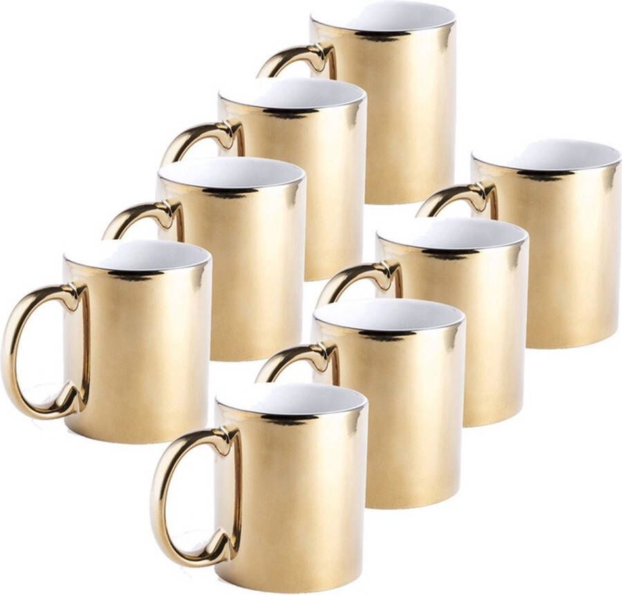 Merkloos Sans marque 8x Metallic gouden koffiebekers theemokken keramisch 350 ml Servies Bekers mokken