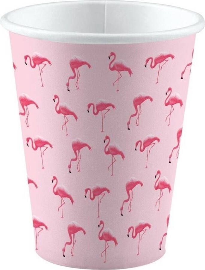 Merkloos Sans marque 8x stuks Flamingo party bekertjes 250 ml Dieren vogels thema feestartikelen verjaardag