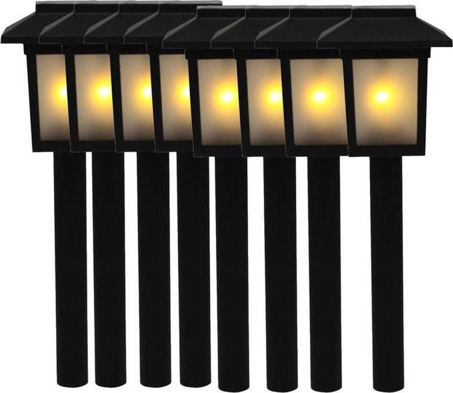 Merkloos Sans marque 8x Tuinlamp zonne-energie fakkel toorts met vlam effect 34 5 cm sfeervolle tuinverlichting prikker lantaarn