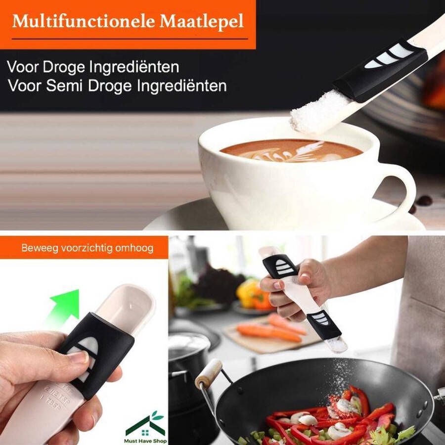 Merkloos Sans marque 9 in 1 Opscheplepel Handige dubbelzijdige Schuifbare Maatlepel Maatbeker Slimme Verstelbare Maatlepel met 9 schepmaten Measuring Spoons Lichtgewicht ruimtebesparend Keukengerei voor bakken en opscheppen van koffie thee en meer Wit