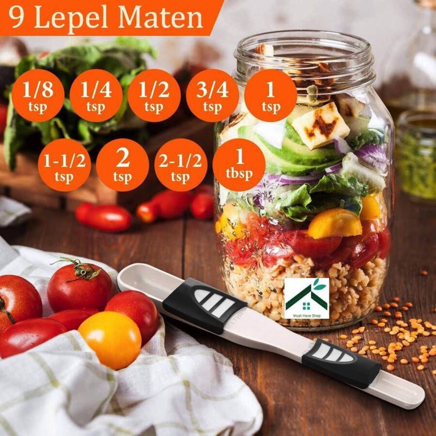 Merkloos Sans marque 9 in 1 Opscheplepel Maatbeker Handige Dubbelzijdig Schuifbare Maatlepel Slimme Verstelbare Maatlepel met 9 schepmaten Measuring Spoons Lichtgewicht ruimtebesparend Keukengerei voor bakken en opscheppen van koffie thee en meer Bruin