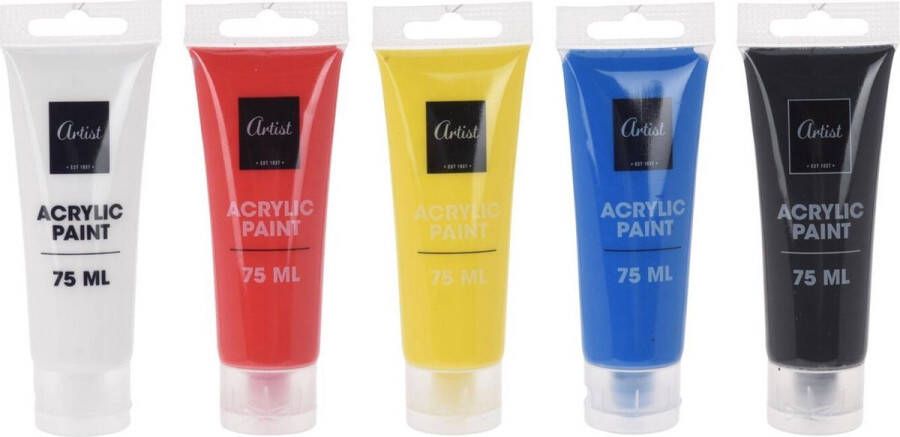 Merkloos Sans marque Acryl verf setje 5 kleuren 75 ml Hobbymateriaal knutselmateriaal Acryl verf schilder benodigdheden Creatief speelgoed