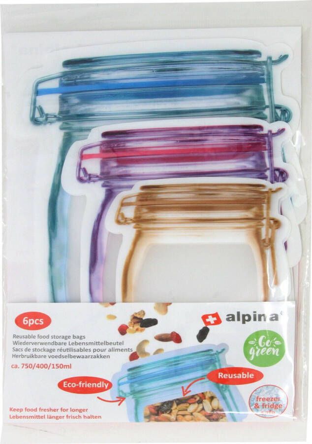 Lifetime Cooking Alpina Herbruikbare voedselbewaarzakken 150 400 750ml set van 6