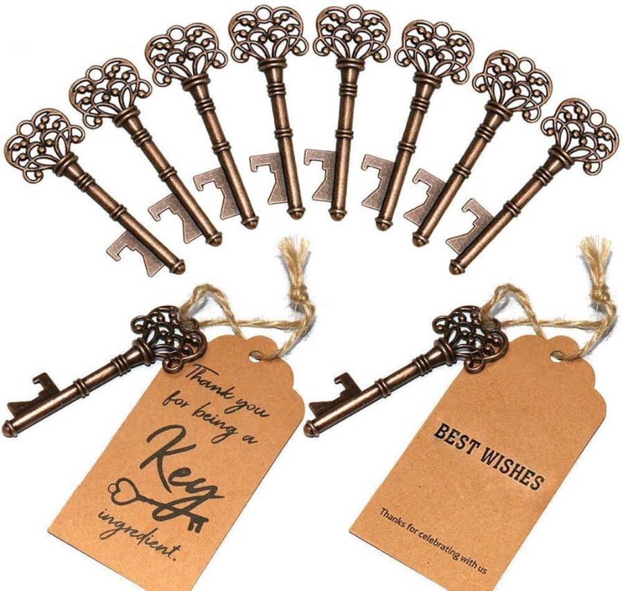 Antieke sleutel flesopeners tags voor gasten feest banket bar benodigdheden 50 stuks
