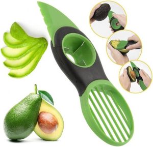 Merkloos Sans marque Avocadosnijder 3-in-1 Avocado snijder en ontpitter Eenvoudige avocado tool Groen & zwart avocado mes