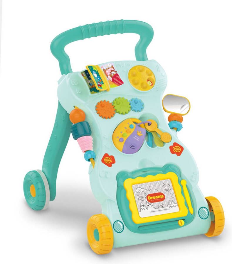 Merkloos Sans marque Baby loopwagen Educatief babyspeelgoed Looptrainer met muziek turquoise 2 in 1 inclusief megnetisch tekenbord