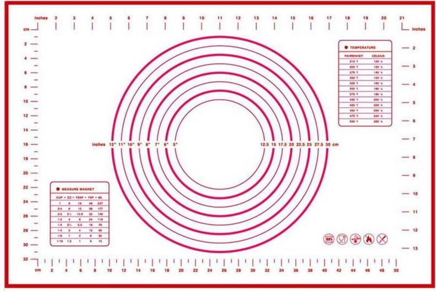 Merkloos Sans marque Bakmat Siliconen Deegmat Hittebestendig en Herbruikbaar Bakpapier Anti Kleef & Anti Aanbak Ovenmat 60x40cm met Maataanduidingen Rood- hittebestandig-bakken