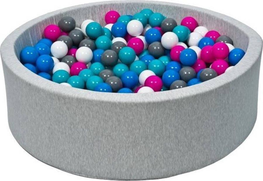 Merkloos Sans marque Ballenbad rond grijs 90x30 cm met 300 wit blauw roze grijs en turquoise ballen