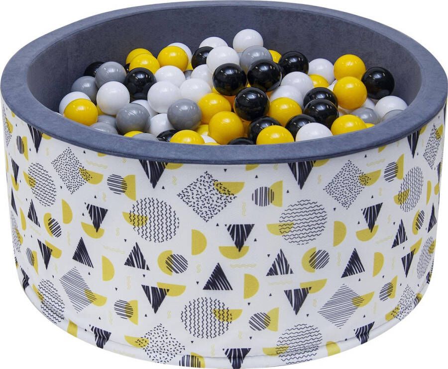 Merkloos Sans marque Ballenbak stevige ballenbad -90 x 40 cm 200 ballen Ø 7 cm geel wit grijs en zwart