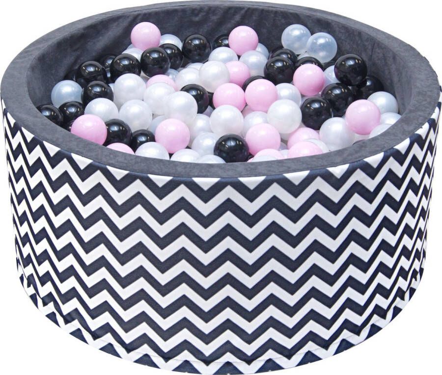 Merkloos Sans marque Ballenbak stevige ballenbad -90 x 40 cm 200 ballen Ø 7 cm roze wit grijs zwart zebrapatroon