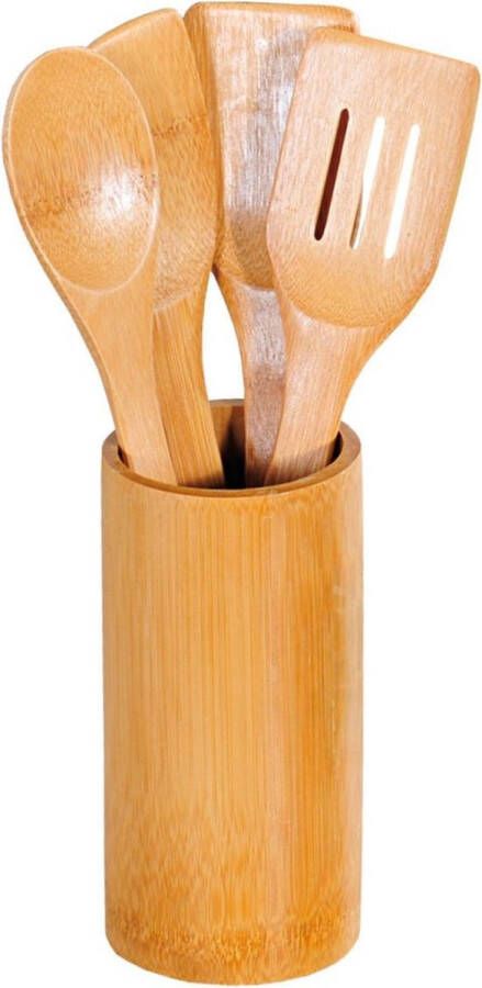 Merkloos Sans marque Bamboe houten keukengerei set spatels en lepels in ronde houder Spatels en pollepels