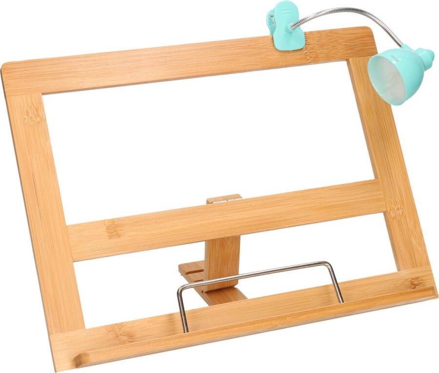 Merkloos Sans marque Bamboe houten kookboekhouder 32 cm met LED leeslampje turquoise blauw Handige keuken accessoires