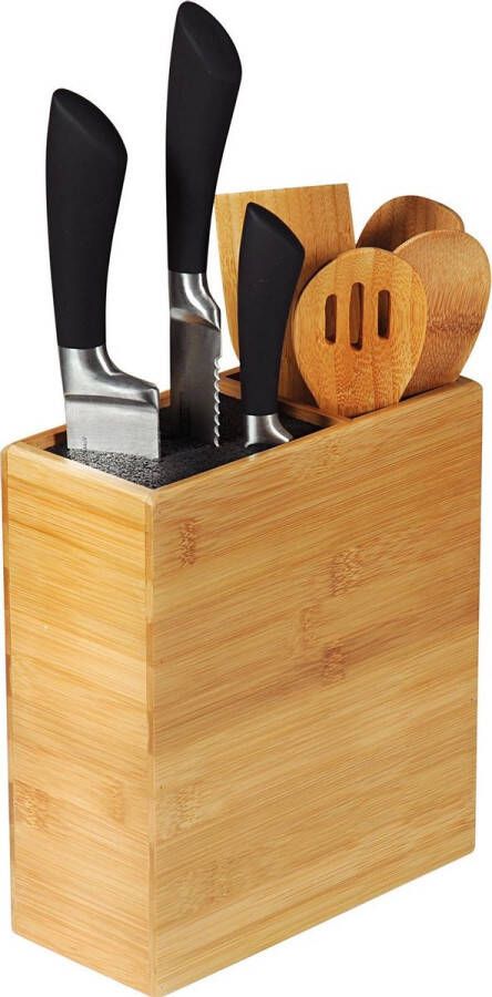 Merkloos Sans marque Bamboe houten messenblok universeel 9 x 20 x 24 cm met keukengerei houder Messenblokken messenhouders