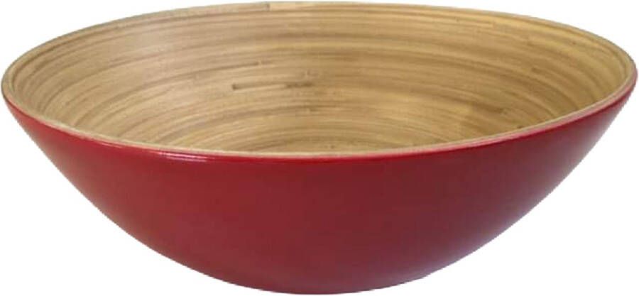 Merkloos Sans marque Bamboe schaal 29 5 cm rood serveerschaal- slakom -saladeschaal- houten schaal