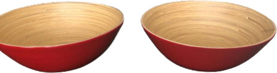 Merkloos Sans marque Bamboe schalen set van 2 25cm serveerschaal slakom houten schaal rood