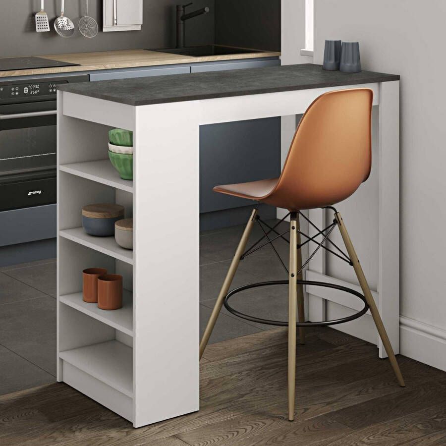 Merkloos Sans marque Vente-unique Barmeubel JANIS Blad met betoneffect Kleur: Wit L 115 cm x H 102 cm x D 50 cm