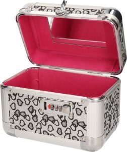Merkloos Sans marque Beautycase met grijze hartjes en cijferslot 21 x 14 x 21 cm Make up koffers Sieradenkist juwelenkist